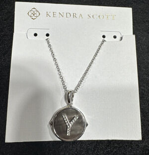 Kendra Scott Letter Y Disc Pendant Necklace Rhodium Black Mother-Of-Pearl Silver